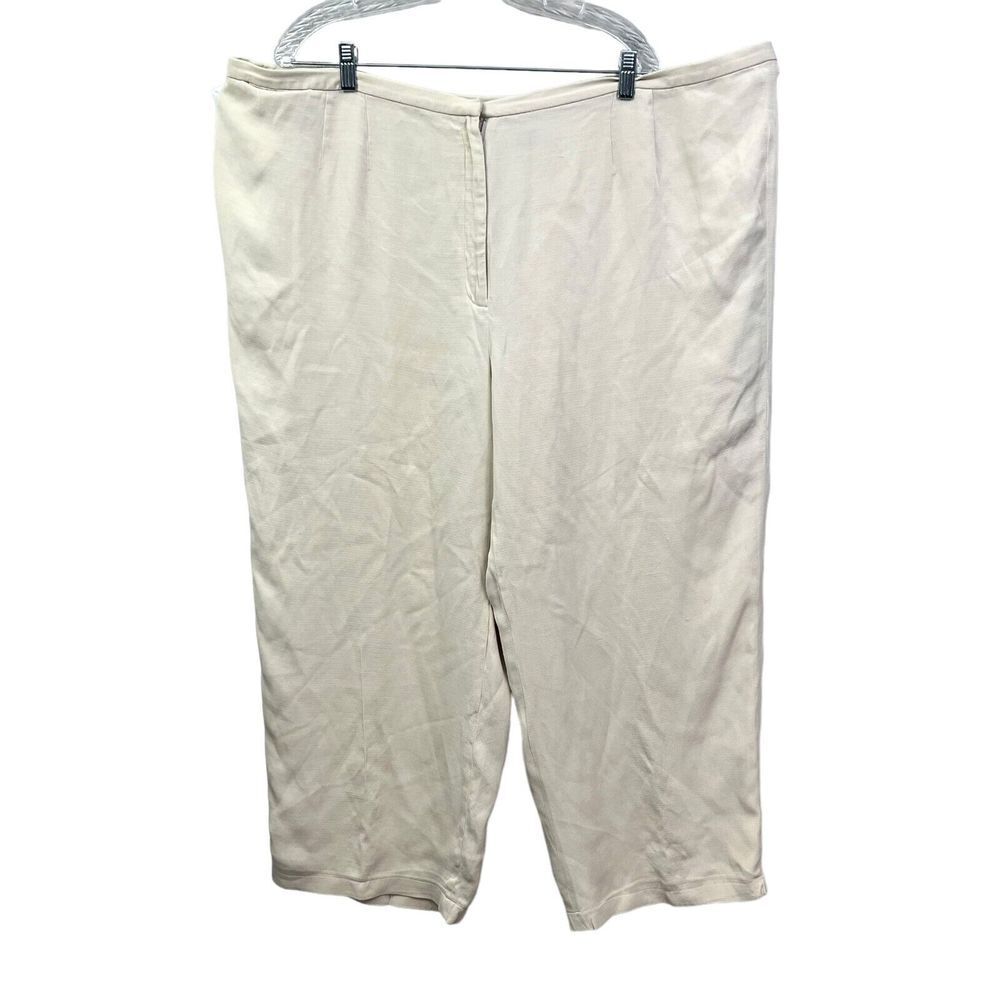 Eileen Fisher Womens Pants Stretch Straight Flat Front Slit Pockets Beige Sz 3X*